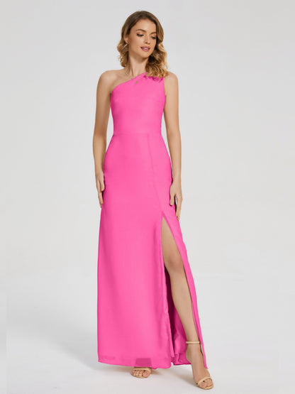 River One Shoulder Column Slit Bridesmaid Dress