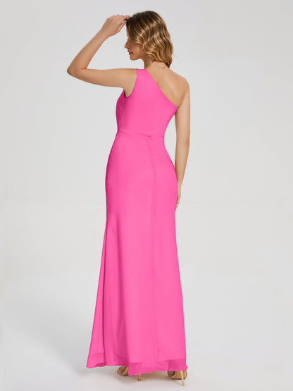River One Shoulder Column Slit Bridesmaid Dress