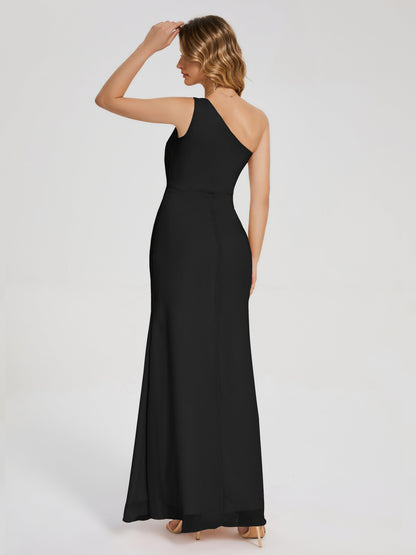 River One Shoulder Column Slit Bridesmaid Dress