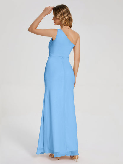 River One Shoulder Column Slit Bridesmaid Dress