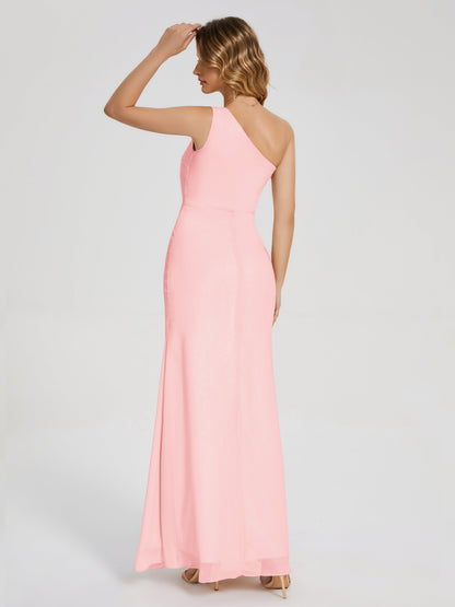 River One Shoulder Column Slit Bridesmaid Dress