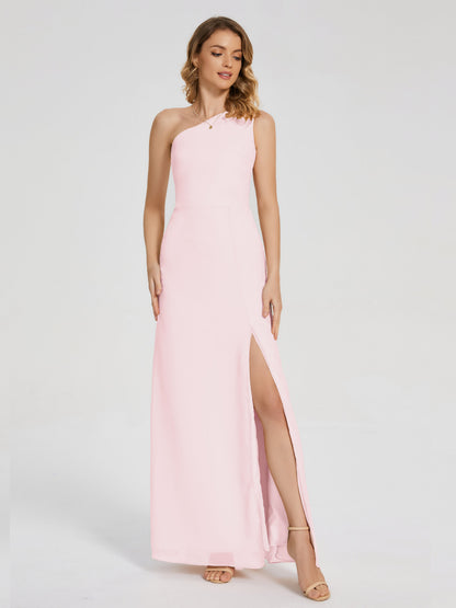 River One Shoulder Column Slit Bridesmaid Dress