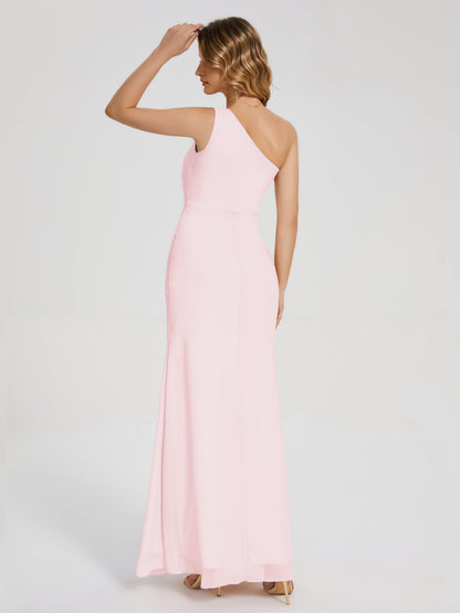 River One Shoulder Column Slit Bridesmaid Dress