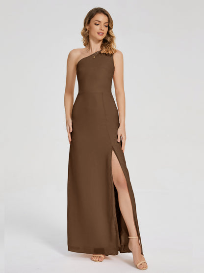 River One Shoulder Column Slit Bridesmaid Dress