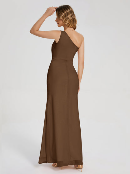River One Shoulder Column Slit Bridesmaid Dress