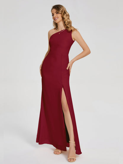 River One Shoulder Column Slit Bridesmaid Dress