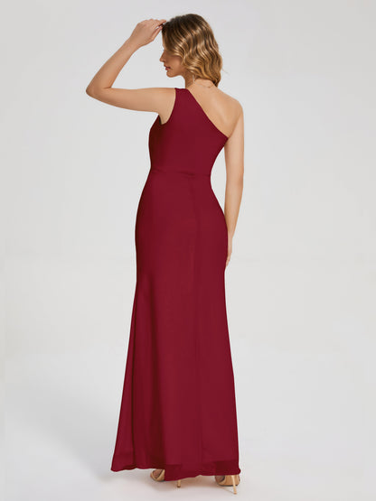 River One Shoulder Column Slit Bridesmaid Dress