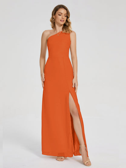 River One Shoulder Column Slit Bridesmaid Dress