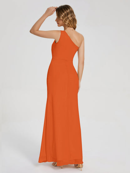 River One Shoulder Column Slit Bridesmaid Dress