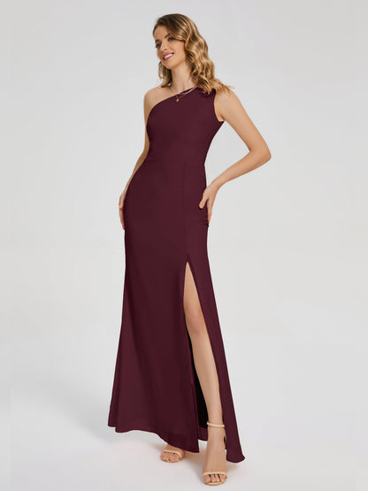 River One Shoulder Column Slit Bridesmaid Dress