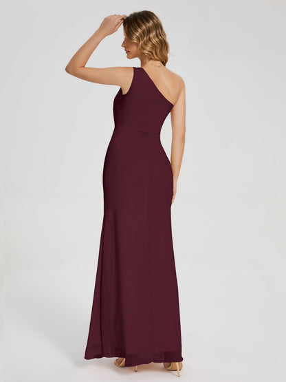 River One Shoulder Column Slit Bridesmaid Dress