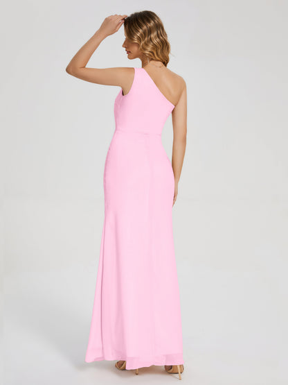 River One Shoulder Column Slit Bridesmaid Dress