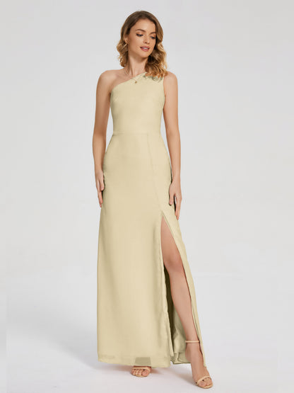 River One Shoulder Column Slit Bridesmaid Dress