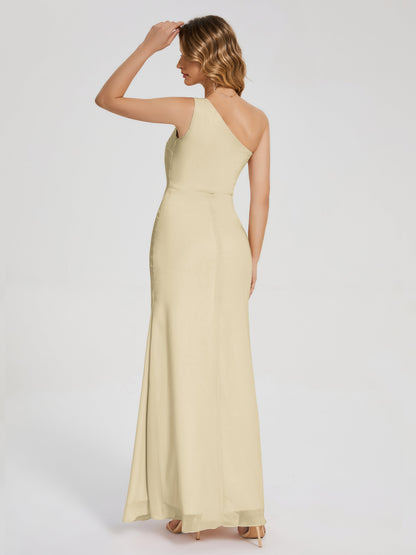 River One Shoulder Column Slit Bridesmaid Dress