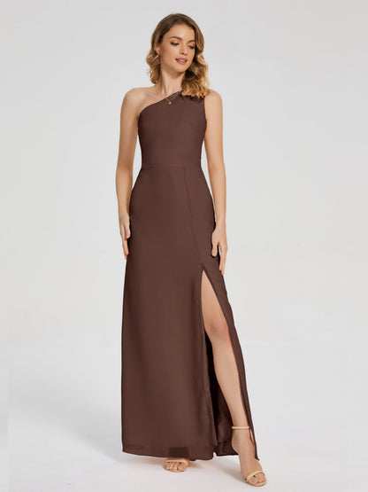 River One Shoulder Column Slit Bridesmaid Dress