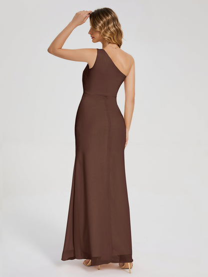 River One Shoulder Column Slit Bridesmaid Dress