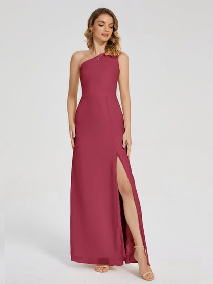River One Shoulder Column Slit Bridesmaid Dress