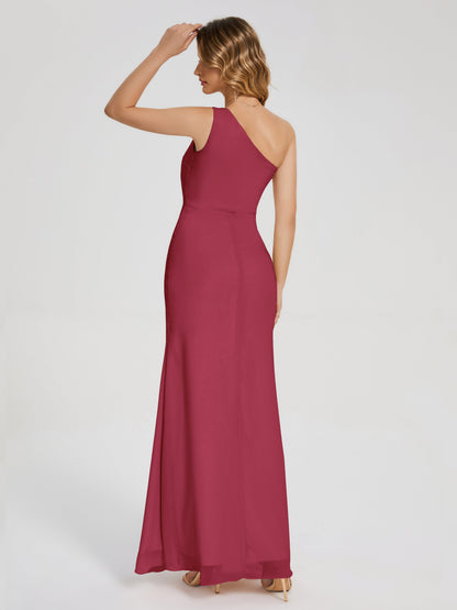 River One Shoulder Column Slit Bridesmaid Dress