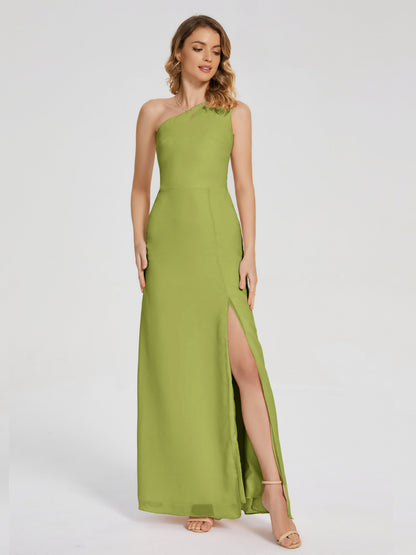 River One Shoulder Column Slit Bridesmaid Dress