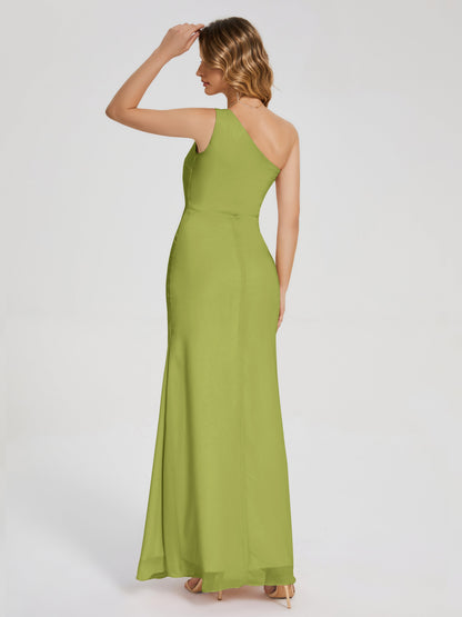 River One Shoulder Column Slit Bridesmaid Dress