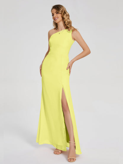 River One Shoulder Column Slit Bridesmaid Dress