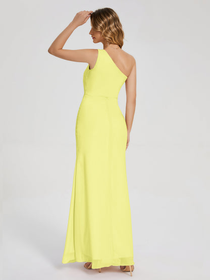 River One Shoulder Column Slit Bridesmaid Dress