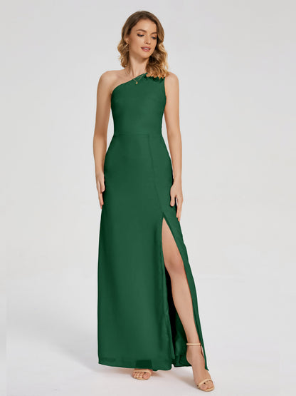 River One Shoulder Column Slit Bridesmaid Dress