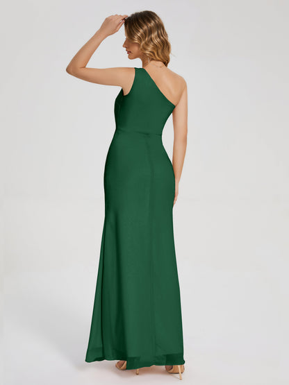 River One Shoulder Column Slit Bridesmaid Dress