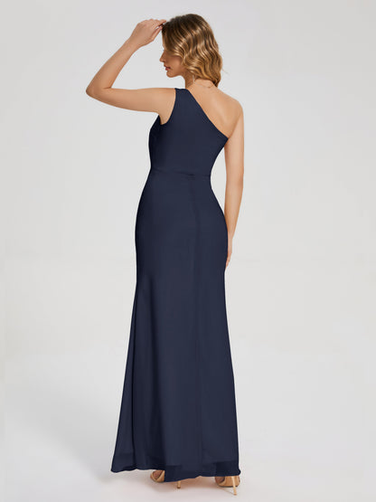 River One Shoulder Column Slit Bridesmaid Dress