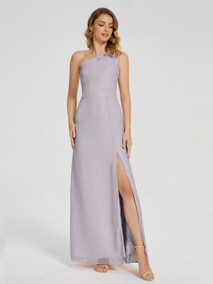River One Shoulder Column Slit Bridesmaid Dress