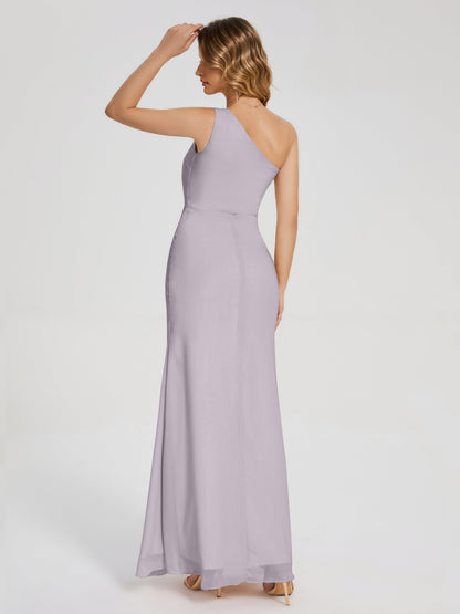 River One Shoulder Column Slit Bridesmaid Dress