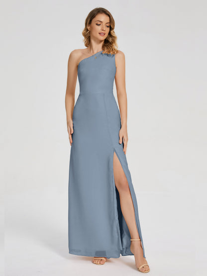 River One Shoulder Column Slit Bridesmaid Dress