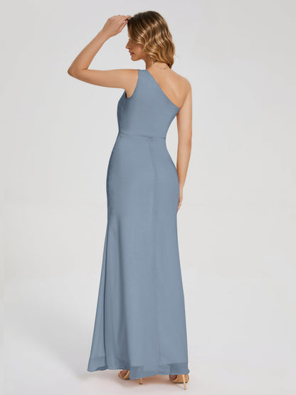 River One Shoulder Column Slit Bridesmaid Dress