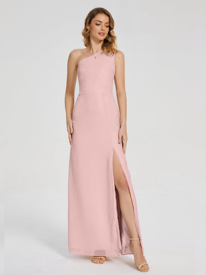River One Shoulder Column Slit Bridesmaid Dress