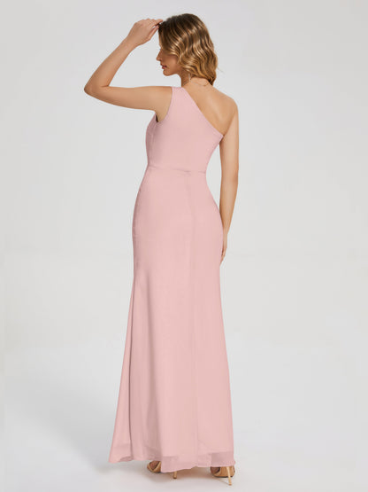 River One Shoulder Column Slit Bridesmaid Dress