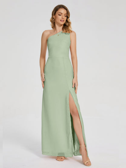 River One Shoulder Column Slit Bridesmaid Dress