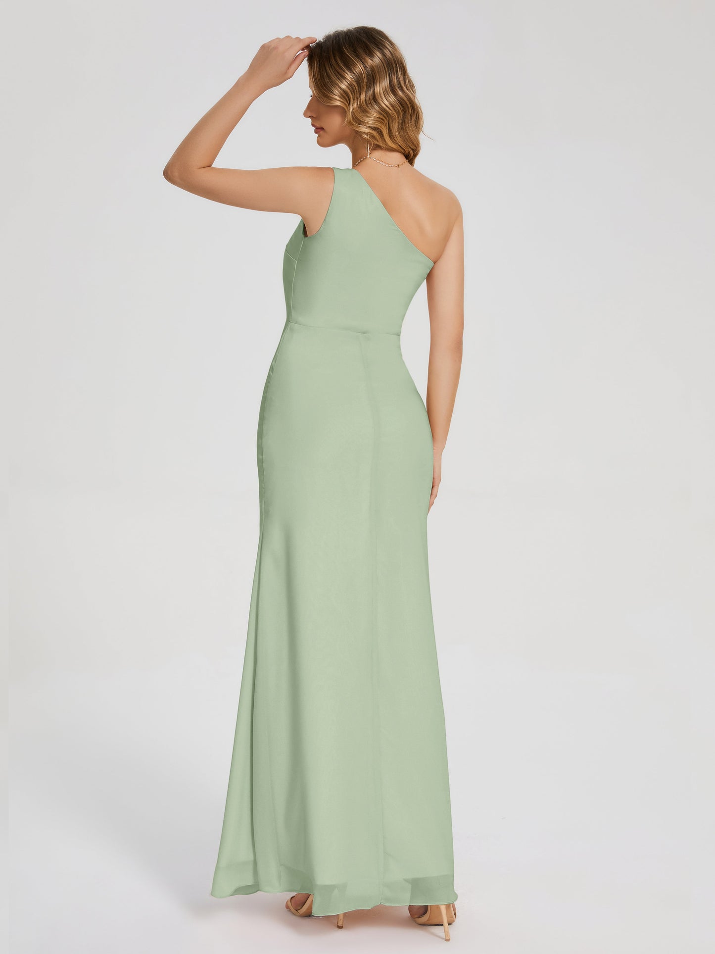 River One Shoulder Column Slit Bridesmaid Dress