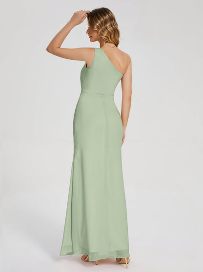 River One Shoulder Column Slit Bridesmaid Dress