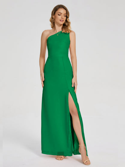 River One Shoulder Column Slit Bridesmaid Dress