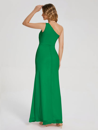 River One Shoulder Column Slit Bridesmaid Dress