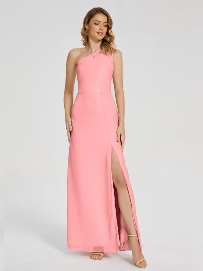 River One Shoulder Column Slit Bridesmaid Dress
