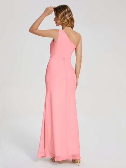 River One Shoulder Column Slit Bridesmaid Dress