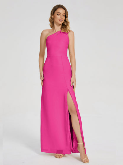 River One Shoulder Column Slit Bridesmaid Dress