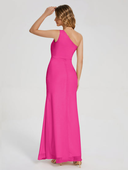 River One Shoulder Column Slit Bridesmaid Dress