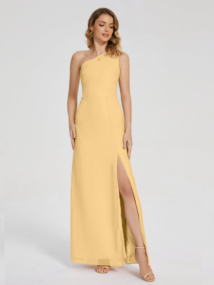 River One Shoulder Column Slit Bridesmaid Dress