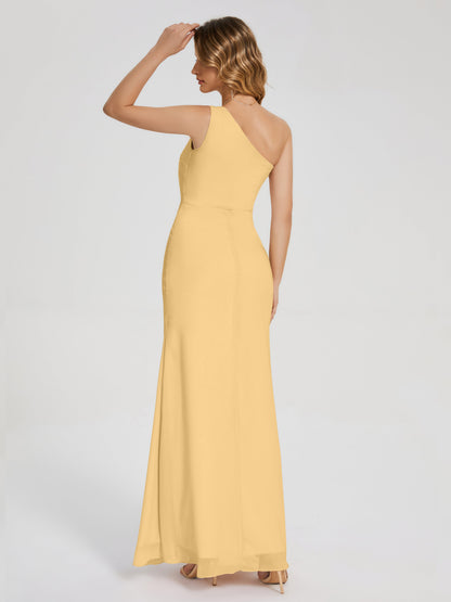 River One Shoulder Column Slit Bridesmaid Dress