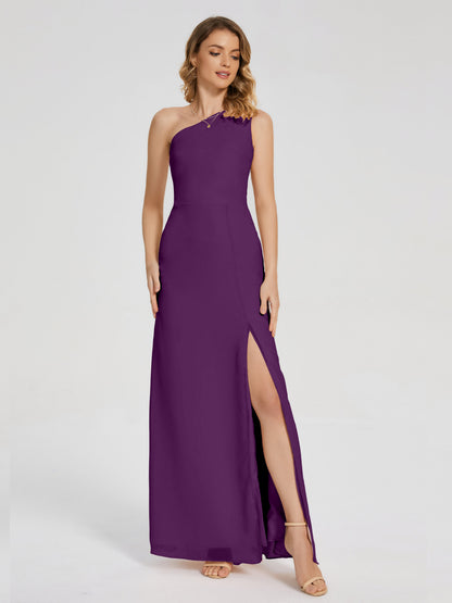 River One Shoulder Column Slit Bridesmaid Dress