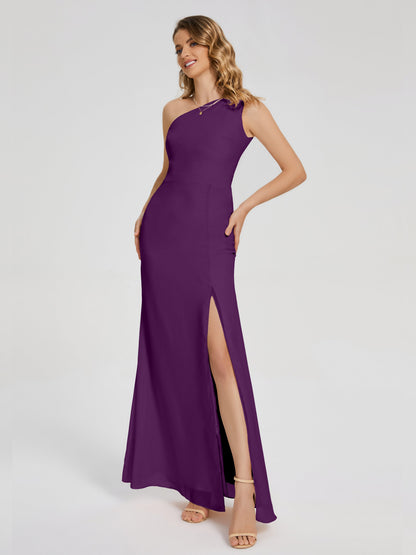 River One Shoulder Column Slit Bridesmaid Dress