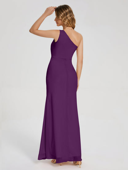 River One Shoulder Column Slit Bridesmaid Dress