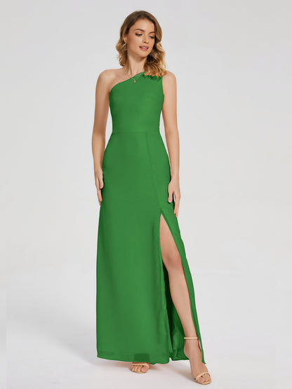 River One Shoulder Column Slit Bridesmaid Dress